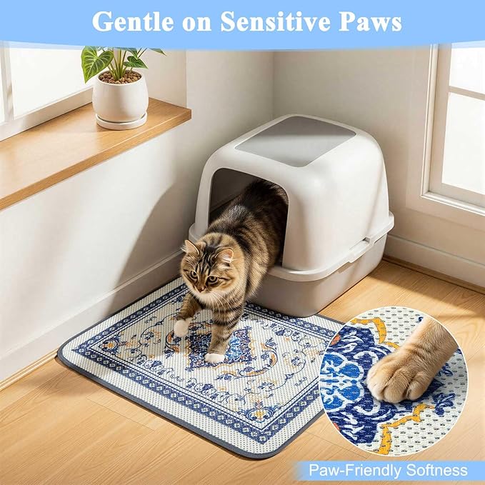Unicorn Catcher 24X15in Cat Litter Mat Machine Washable Soft 3D Air Mesh Litter Box Rug Non-Slip Backing Quick Dry Scatter Control for Paws,Blue