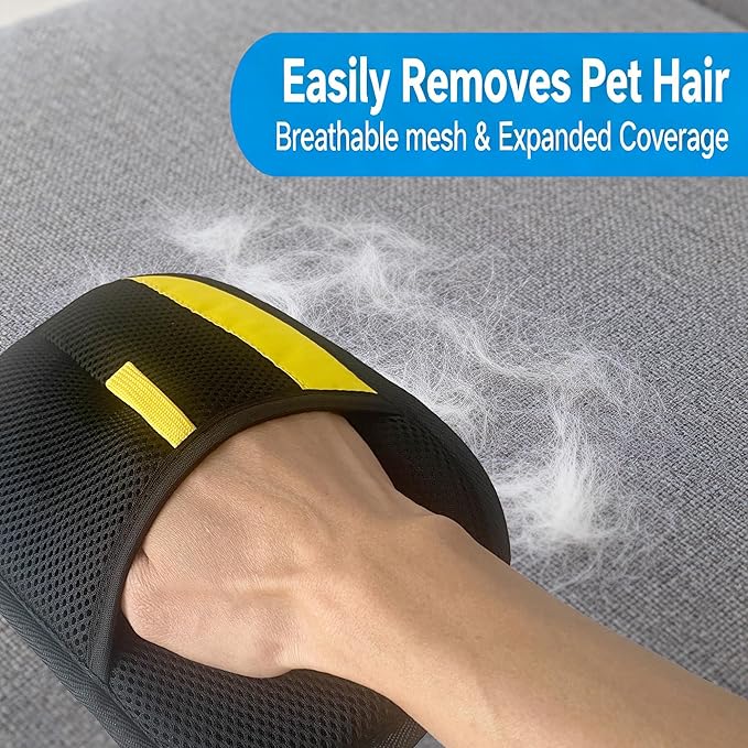 Pet Hair Removal Glove for Dogs & Cats, Reusable Magic Brush Electrostatic Pet Hair Remover Tool for Couch, Carpet, Clothes, Newly Upgraded (Black-Yellow Large 2-Pack)