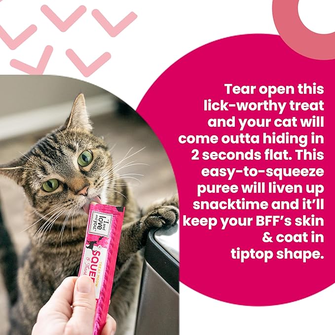 I AND LOVE AND YOU Treat Meow Lickable Cat Treats - Tuna Puree - Skin and Coat Support, Squeeze Treat, Omega 3s, 0.5oz, 4ct