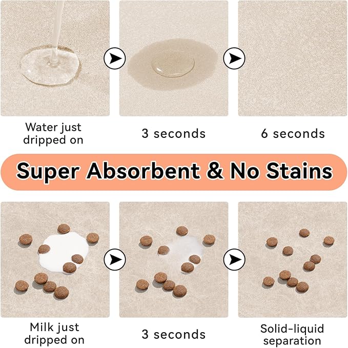 Dog Cat Feeding Mat-Absorbent Pet Bowl Mat for Food and Water, Quick Dry Water Dispenser Mat for Floors with Waterproof Rubber Backing, Large Dogs Placemat Mats for Messy Drinkers,17"x27",Taupe