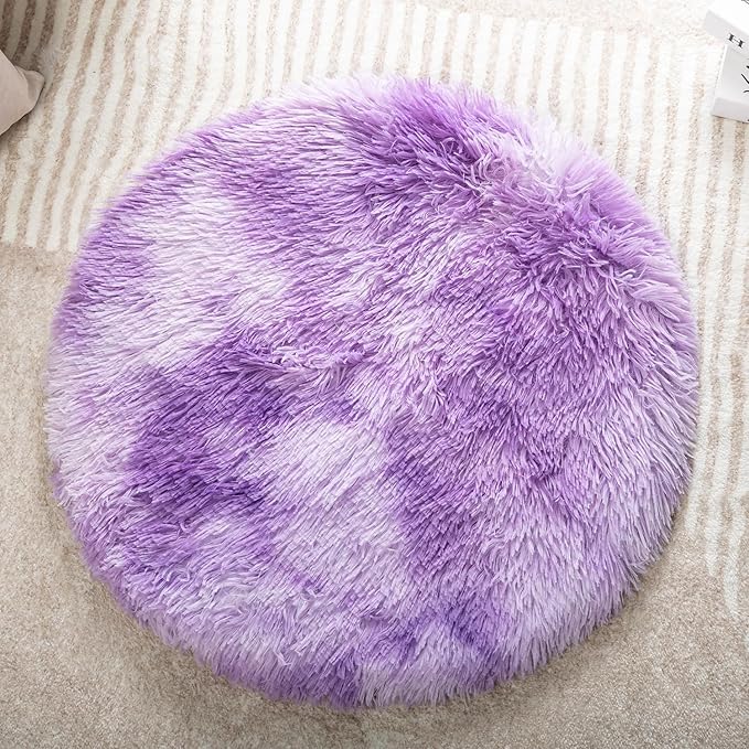 Round Plush Pet Mat Thin Style Pad Mat for Cats, Small Dogs, Rabbits, Guinea Pigs, Washable Soft Sofa mat, for Crate Cat Tree Tower Window Perch (Purple, Large (23.6inch) - 1pcs)