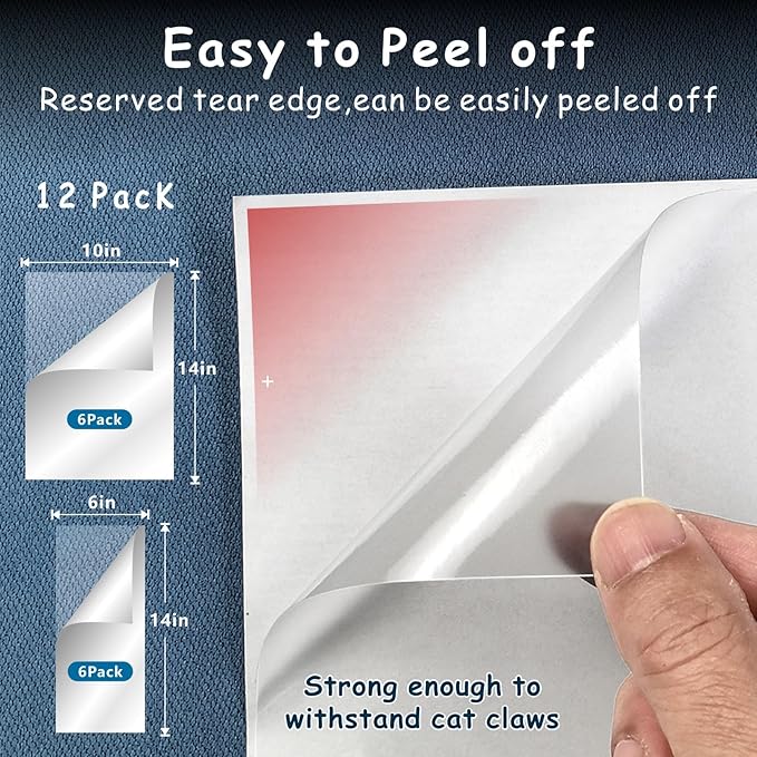Couch Furniture Protectors from Cats Scratching Claws, 12 Pack Self-Adhesive Sofa Corner Protectors, Cat Claw Deterrent for Chair, Furniture (Single-Side)