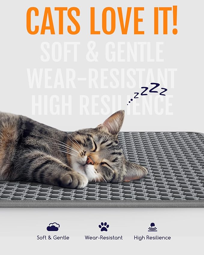 Cat Litter Mat - 23.2" x 14.6" Small Litter Box Mat with Double Layers, Urine-Proof and Non-Slip Litter Trapping Mat, Easy to Clean Kitty Litter Mats for Floor, Scatter Control, Grey