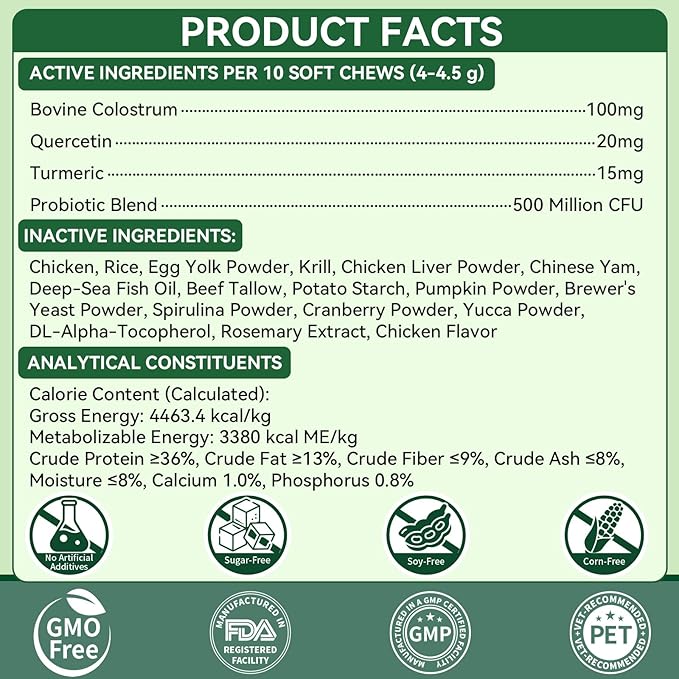 YOTANGO 3-in-1 Cat Allergy Relief for Cats Kittens, 500 Crunchy Chews for Cat Allergy & Itchy Skin Relief + Immune Support + Digestive Support, with Colostrum and Probiotics 500M CFU (Chicken Flavor)