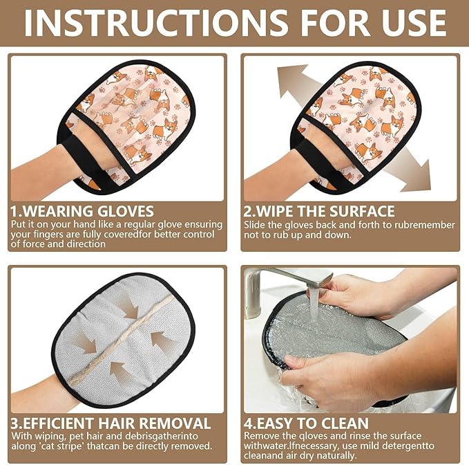 Corgi Pet Hair Removal Glove for Cats Dogs Reusable Pet Hair Removal Glove pet Hair Electrostatic Gloves