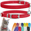 CollarDirect Leather Cat Collar with Bell - Kitten Collar, Small and Big Cat Collar for Boy Cats, Girl Cats with Safety Elastic Strap (Neck Fit 6"-7", Red)