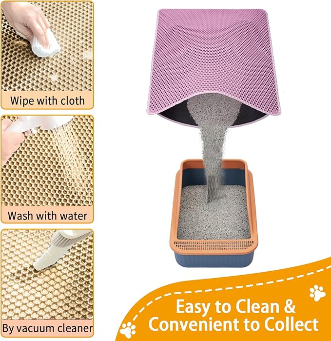 Cat Litter Mats,Cat Litter Box Mat 32"x22", 2 Layer Kitty Litter Trapping Mat,Llitterbox Mat,Waterproof Urine Proof, Clean Easily, Pink, Medium