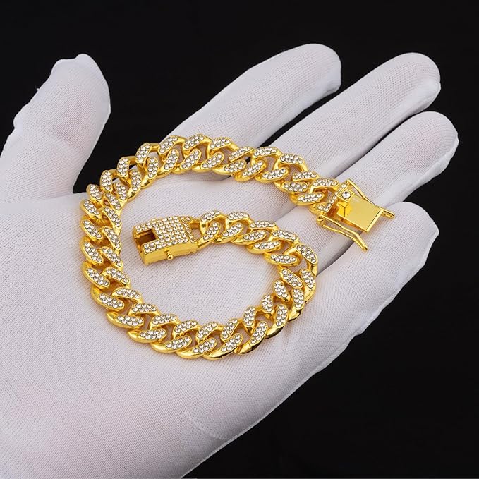 Gold Dog Chain Diamond Collar Walking Metal Chain Collar with Design Secure Buckle Pet Collar Jewelry Accessories Dog Necklace for Small Medium Large Dogs Cats (Gold,24 Inch)