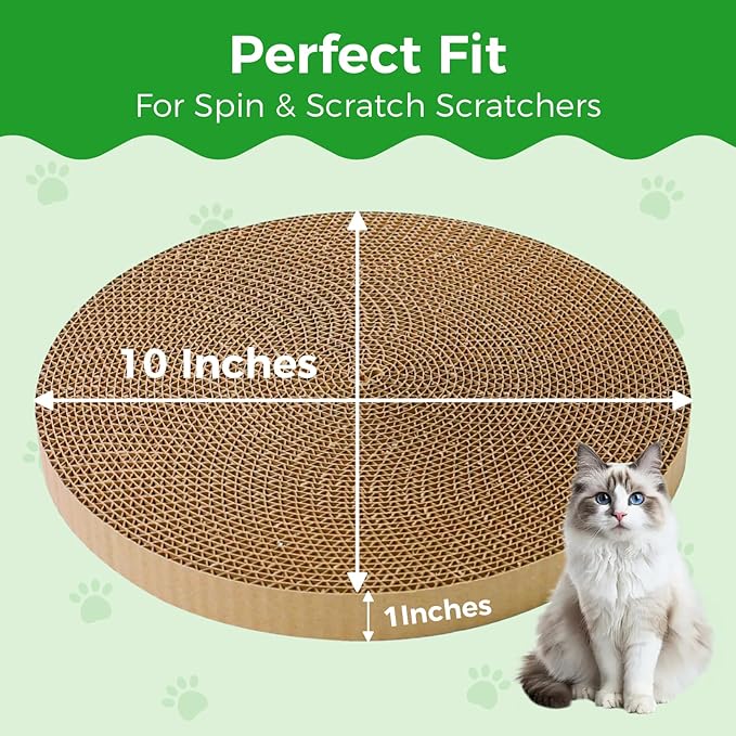 Round Cat Scratcher Refill, 10" Diameter Cat Scratching Board for Indoor Cats, Cardboard Cat Scratcher Pads，Double-Sided (2 PCS)