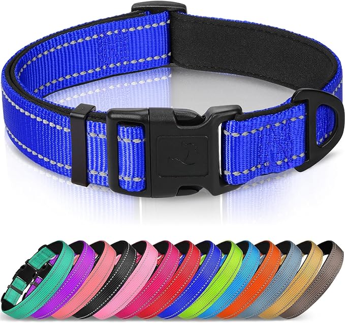 Joytale Reflective Dog Collar, Soft Neoprene Padded, Metal D-Ring, Nylon Pet Collar Adjustable for Small Dogs, Navy Blue, S
