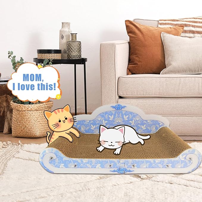 Luxury Cardboard Cat Scratcher Sofa Bed, Couch Shaped Cat Scratching Board, Cat Scratch Lounge with Catnip, Cat Scratcher for Indoor Cats(Floral)
