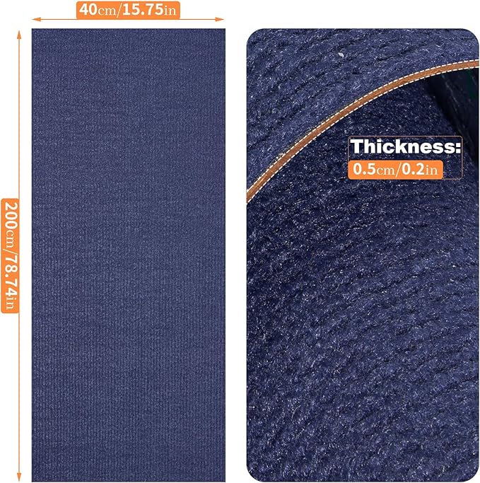 Cat Scratching Mat, Self-Adhesive Cat Scratch Furniture Protector, Trimmable DIY Wall Climbing Carpet, Couch Protector, Scratching Pad Replacement (Dark Blue, 78.7"x15.8")