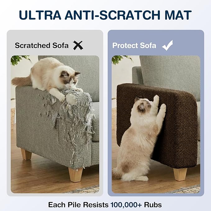 2 Pack Cat Scratcher Mat Roll for Furniture & Couch Protection | Total 157.5" x 15.8" Trimmable Self-Adhesive Carpet Cat Scratch Pad Replacement (Brown)