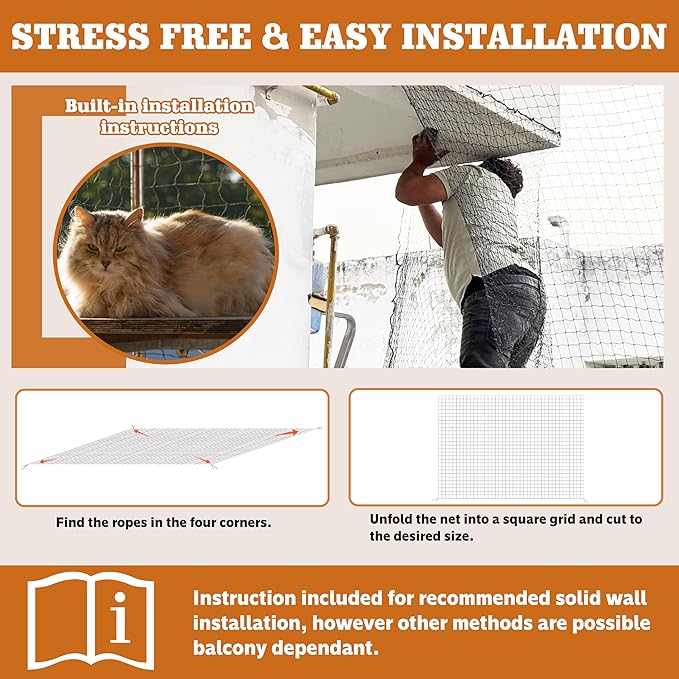 Cat Netting,Balcony Netting for Pets,Steel Wire Reinforced Balcony Screen for Pets, Anti-Fall Cat Net for Balcony and Windows,Stair, Patio（Black,10 * 20ft）