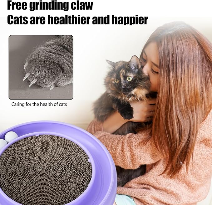 Cat Scratcher Toy Ball Track for Indoor Cats,Round Interactive Scratching Board Exercise Set for Bored Indoor Adult and Kitten Mental & Physical Stimulation (Purple)
