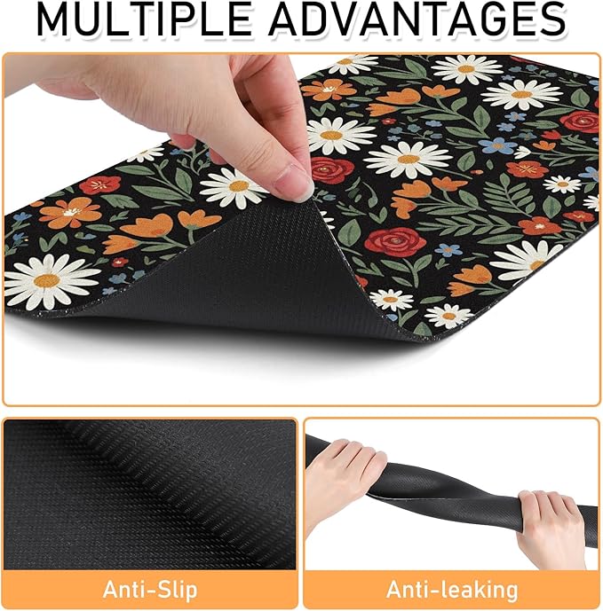 Dog Cat Food Mat - Absorbent Quick Dry Dog Bowl Mats for Food and Water, Anti Slip Cat Feeding Placemat for Floors, Diatomite Pet Dish Matts Accessories Supplies, Floral Style, 12 * 20in