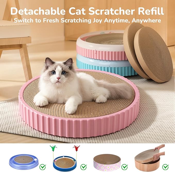 4pcs Cat Scratch Pad, Cat Scratcher Cardboard & Cat Scratching Pads - Round Cat Scratcher Refill, 10 Inch Diameter 7/8 Inch Thick cat scratchers for Indoor Cats