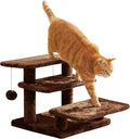 15''H Multi-Step Pet Stairs for High Beds & Sofas, 3-Step Cat Stairs with 2 Toy Balls, Wide Boards for Indoor Kittens Dogs Pets Climbing, Brown