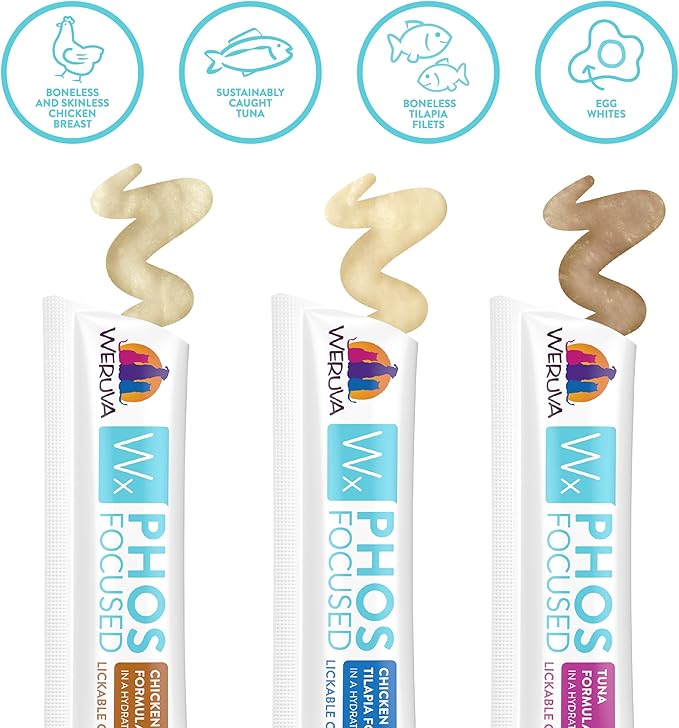 Weruva Wx Phos Focused, Lickable Cat Treats Variety Pack, 0.5oz Tube, Pack of 24