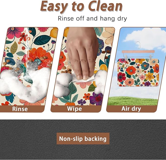 Floral White Dog Food Mat for Floors,Boho Absorbent Quick-Dry Pet Feeding Mat,Cat Dog Bowl Mats for Food and Water,Non-Slip Pet Accessories Supplies 16"x24"