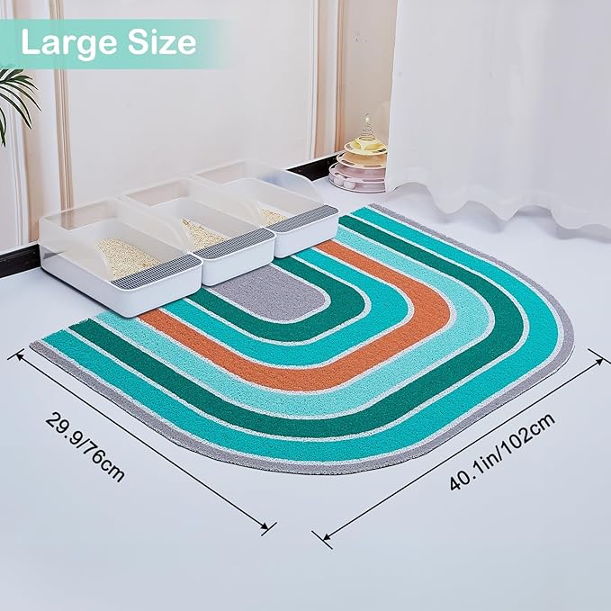 Unicorn Catcher Cat Litter Mat Quality Litter Box Mat Large Non-Slip Cat Litter Mat Litter Trapping Mat Soft Kitty Litter Mat Compatible Two Litter Boxes Cat Products Easy to Clean,Green,XL