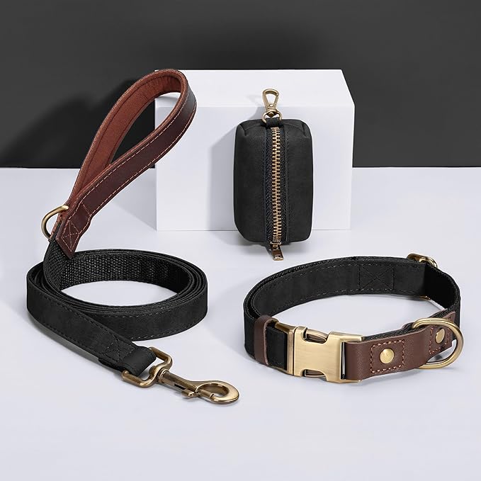 Didog Soft PU Leather Dog Collars for Medium Dogs,Classic Adjustable Dog Collars with Quick Release Metal Buckle,Easy Clean and Comfortable with Nylon Lining,Black,M Neck 14-19"