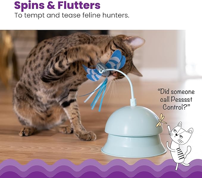 Catstages 2-in-1 Flutter Dome Electronic Cat Toy – Plush Motion Toy for Indoor Cats, Ball Track Add-On, Blue