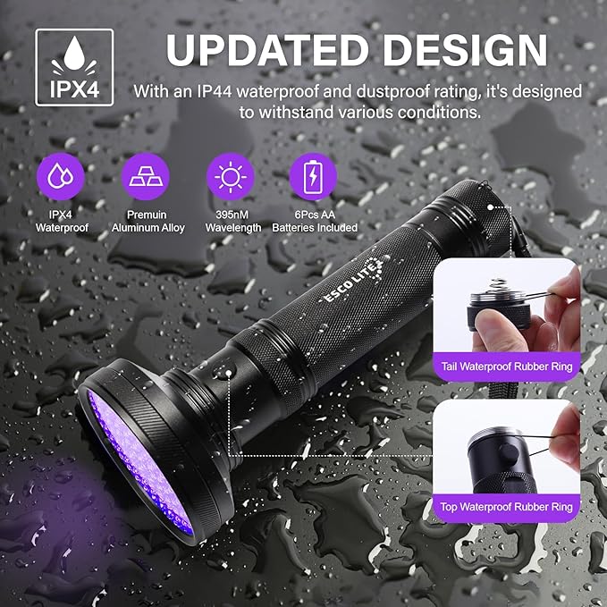 ESCO LITE UV Flashlight Black Light, 100 LED 395 nM Ultraviolet Flashlights UV Blacklight Detector for Dog Urine, Pet Stains and Bed Bug