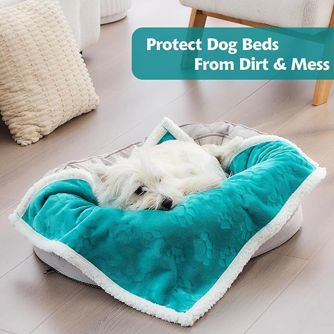 Qeils Pet Blankets for Cats - Waterproof Cat Blanket Washable - Sherpa Fleece Puppy Blanket, Soft Plush Reversible Throw Protector for Bed Couch Car Sofa, 30"X40", Teal