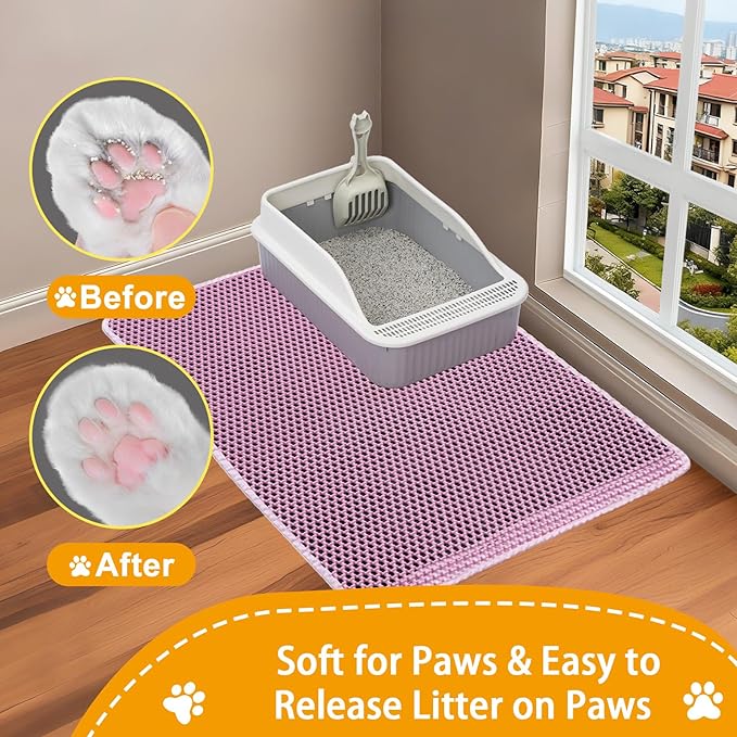 Cat Litter Mats,Cat Litter Box Mat 32"x22", 2 Layer Kitty Litter Trapping Mat,Llitterbox Mat,Waterproof Urine Proof, Clean Easily, Pink, Medium