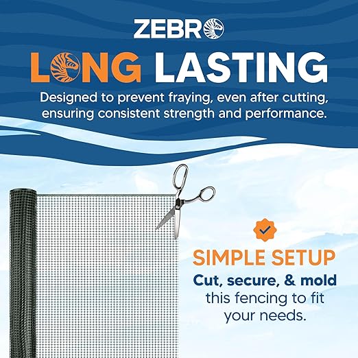 ZEBRO Plastic Hardware Mesh Screen & Fence Roll (2' x 15' - Green) - Plastic Indoor or Outdoor Balcony, Patio & Porch Netting - Safety Barrier Plastic Fence to Protect Pets & Kids Around The Home