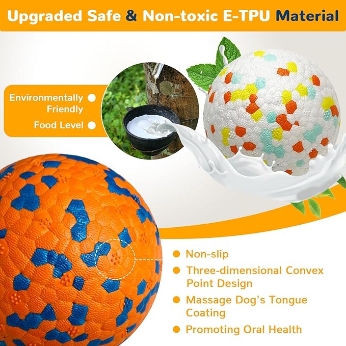 Petcare 2 Pack Dog Balls Toys for Aggressive Chewers Indestructible Tennis Balls for Medium Large Dogs Water Toy Chew Ball Tough Durable Big Dog Toys Bouncing Ball for Dogs to Fetch, Orange+White