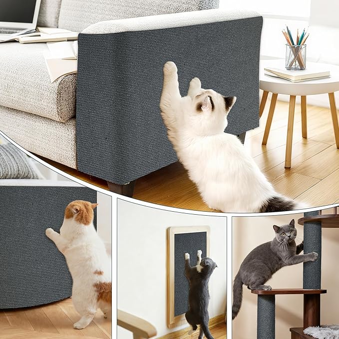 2 Pcs 39.4"X15.8" Cat Scratch Mat for Furniture and Wall Protectors, Trimmable Self-Adhesive Cat Scratch Pads, DIY Cat Scratcher for Covering Cat Tower and Couch Protector (Dark Gray)