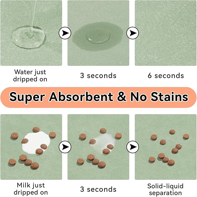 Dog Cat Feeding Mat-Absorbent Pet Bowl Mat for Food and Water, Quick Dry Water Dispenser Mat for Floors with Waterproof Rubber Backing, Puppy Cat Placemat Mats for Messy Drinkers,12"x20",Sage Green