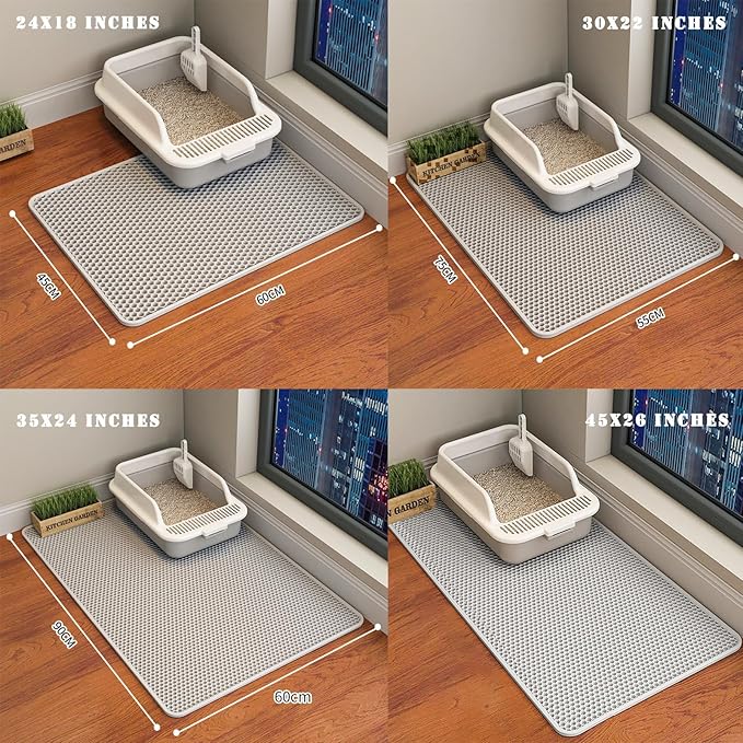 HCY&WLD Cat Litter Mat, Honeycomb Double Layer Cat Litter Trapping Mat, Waterproof Urine Proof Non-Slip, Scatter Control, Less Waste, Easier to Clean (Light Gray, 24" X 18")