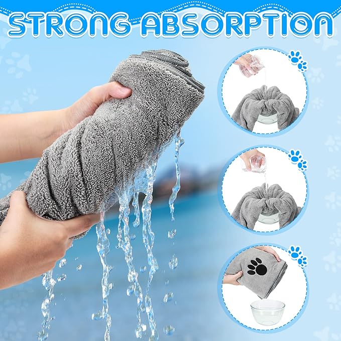 Chumia 4 Pack Dog Towels for Drying Pet Grooming Absorbent Dogs Soft Microfiber Quick Drying Winter Large Medium Small Puppy Bath Towels for Kitten Cats Pets(40 x 24 Inch,Gray)