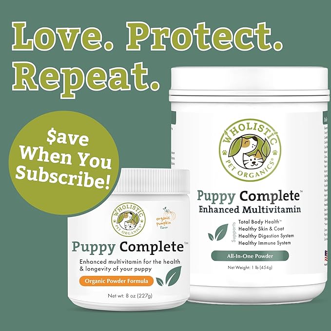 Wholistic Pet Organics Puppy Complete - Dog Multivitamin Powder - Daily Dog Vitamins and Supplements for Homemade Food - Immune System, Skin, Coat & Overall Health - All Breeds of Puppies - 45 Scoops