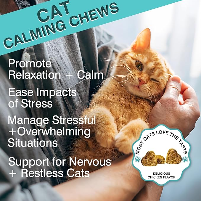 Cat Calming Treats, Calm Chews for Cats Pet Treats for Travel Boarding Foster Care Veterinary Visits Relieve Anxiety Prevent Bites by Cats Soothing for Indoor Kitten 7.41 OZ