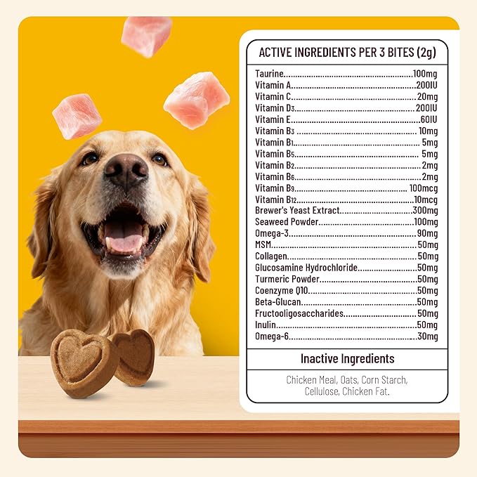 330 Bites Vitamins Supplements and Taurine for Dogs - Multivitamin for Dog Chewables with Glucosamine,Omega 3,MSM - Support Hip & Joint,Skin and Coat,Immunity,Digestive Health