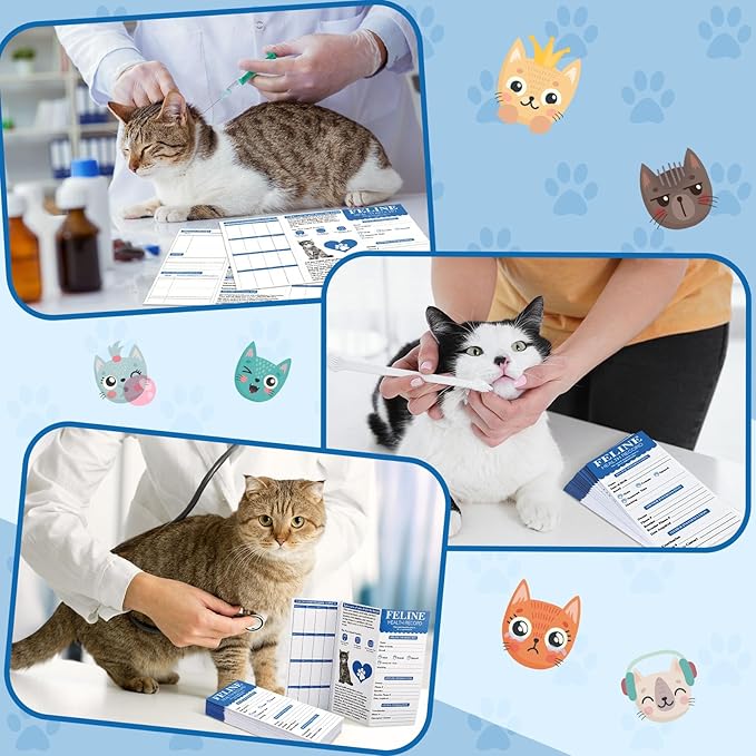 Dunzoom 25 Pcs Cat Health Records Cat Vaccine Record Book Kitten Vaccination Record Card Foldable Cat Vaccines Shot Record Kitten Health Record Booklet for Cat Nursing Supplies