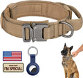 DAGANXI Tactical Dog Collar, Adjustable Military Training Nylon Dog Collar with Control Handle and Heavy Metal Buckle for Medium and Large Dogs, with Patches and Airtags Case (XXL, Brown)