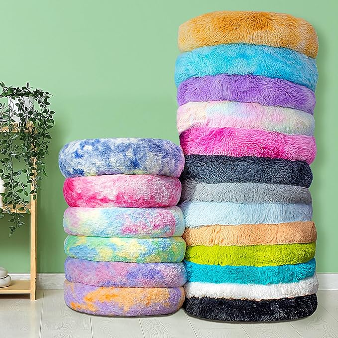 Calming Dog Bed for Big Dogs, 39'' Round Anti-Anxiety Warm Fluffy Plush Faux Fur Bed, Soft Anti-Slip Donut Washable Big Pet Bed, Cozy Big Dogs Bed, Fits up to 100 lbs Pets