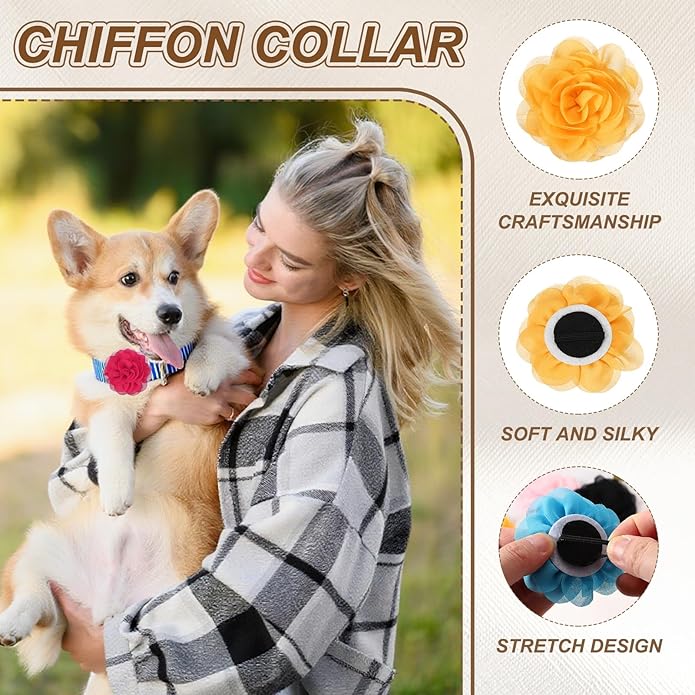 Dog Collar Flowers, Pet Flower Charms Soft Chiffon Cat Collar Bow Tie Floral Grooming Supplies, Intended for Dog