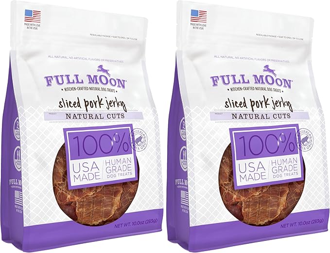 Full Moon Natural Cut Pork Jerky Healthy All Natural Dog Treats Human Grade Grain Free 10 oz,(Pack of 2)
