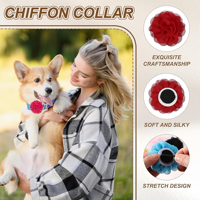 Dog Collar Flowers, Pet Flower Charms Soft Chiffon Cat Collar Bow Tie Floral Grooming Supplies, Intended for Dog