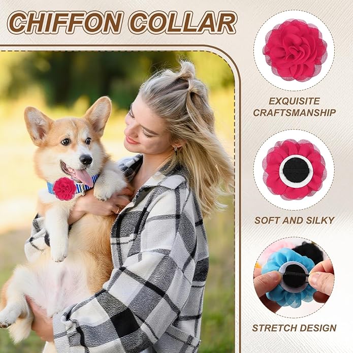 Dog Collar Flowers, Pet Flower Charms Soft Chiffon Cat Collar Bow Tie Floral Grooming Supplies, Intended for Dog