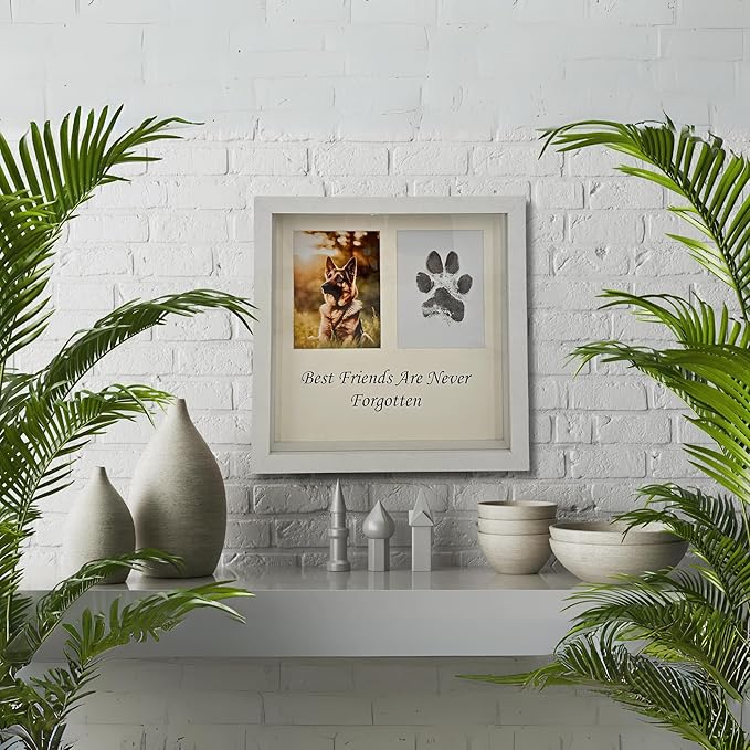 Dog Paw Print Kit for Dogs, Dog Picture Frame with Shatterproof Plexiglass, 4 Customizable Displays, 9”x9”, Pet Memorial Gift for Dogs, Loss of Pet Sympathy Gift, Pet Paw Print Impression Kit (White)