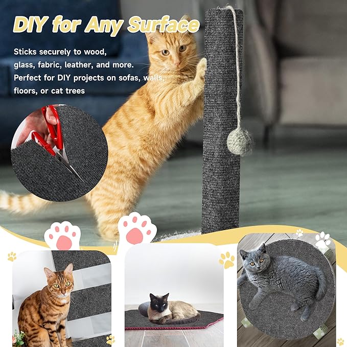 Cat Scratch Furniture Protector, 39.3''x15.8'' Trimmable DIY Self-Adhesive, Durable Corner Scratcher Couch Protectors from Cat Claws for Sofa, Tree Shelves & Scratching Posts (Dark Gray)