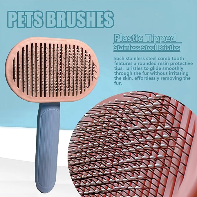 Demiya Pet Brush with Ergonomic Handle, Plastic Pets Grooming Comb for Cats, Dogs, Detangling and Deshedding Tool (Blue)