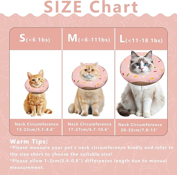 Seyezo Cat Cone Collar Soft, Adjustable Cat Recovery Collar Kitten Cones to Stop Licking, Cute Donut E Collar After Surgery, Cats Neck Pillow Cone Elizabethan Cones of Shame (Waterproof Pink, Small)